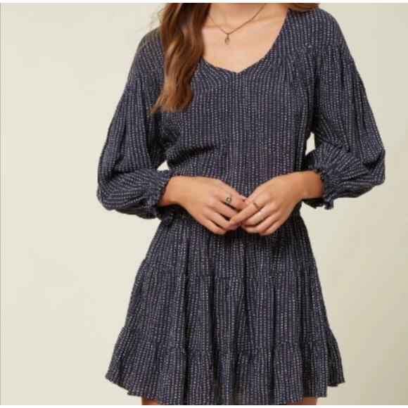 O'Neill Women's Amaryn Navy + Tan Long Sleeve Mini Dress Size Small - Picture 1 of 7